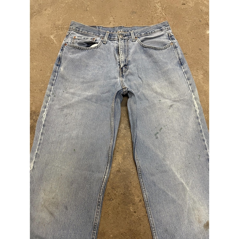 Levis 550 Jeans Mens 34x34 Light Wash Blue Relaxed Tapered Zip Fly Distressed - Picture 4 of 16